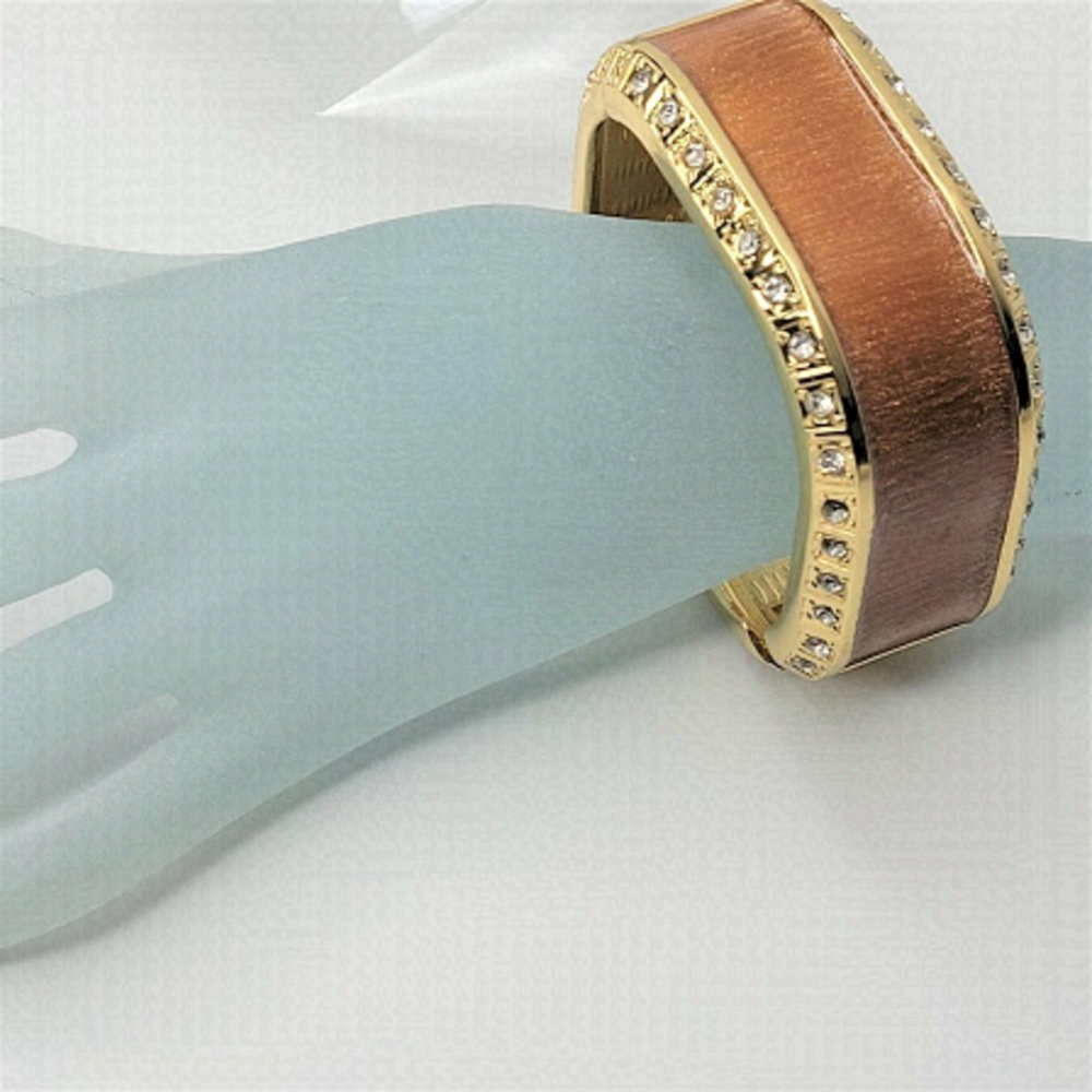 SQUARE Beige Bangle Enamel Coated Crystal Embellish Wide Hinged Bangle Bracelet